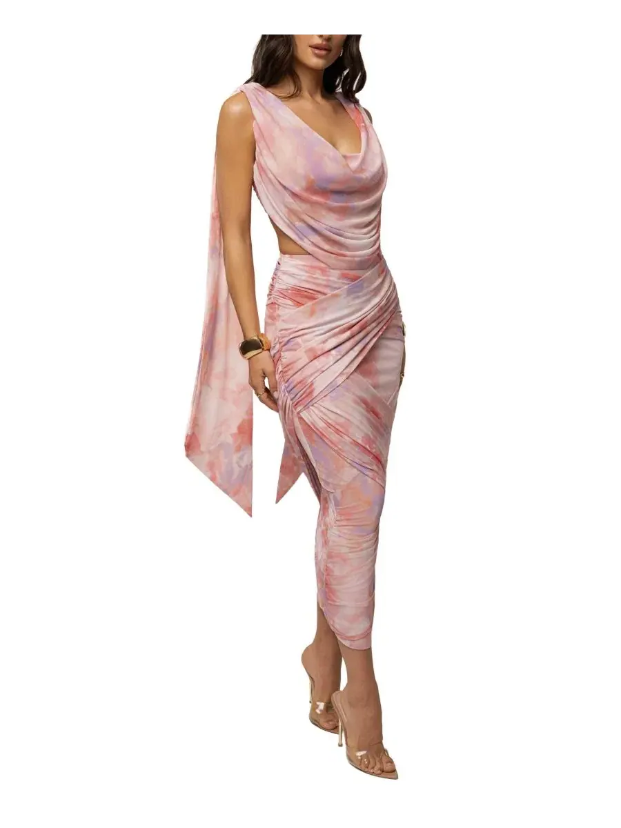 Комплект из топа и юбки с драпировкой, модель Bloom Divine Drape JLUXLABEL — изображение 10 из 10, розовый