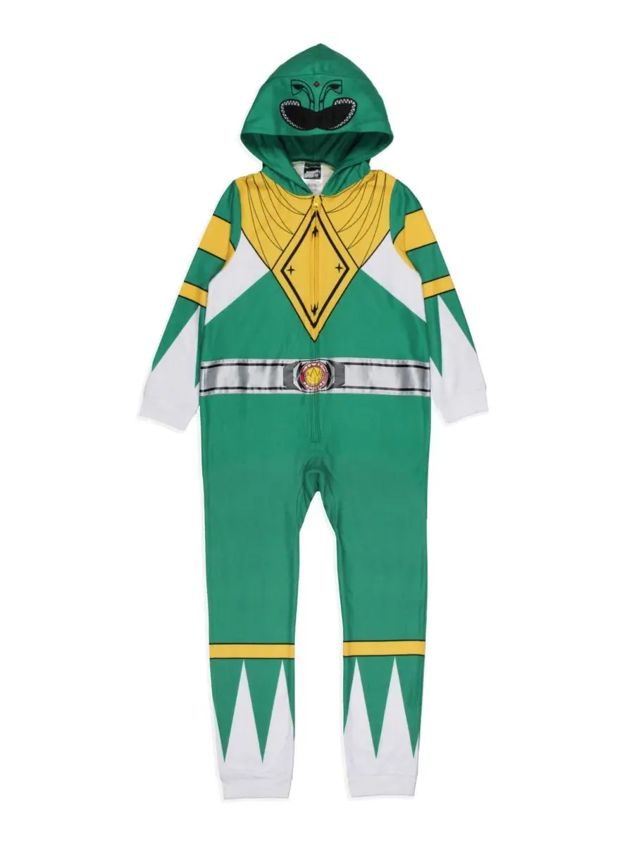Пижама-комбинезон с капюшоном и принтом Power Rangers — изображение 3 из 3, зеленый