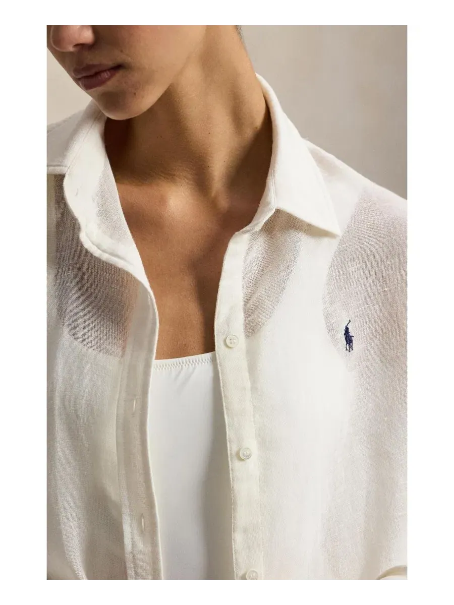 Женская рубашка-накидка для купальника с длинным рукавом Polo Ralph Lauren — изображение 3 из 5, бежевый
