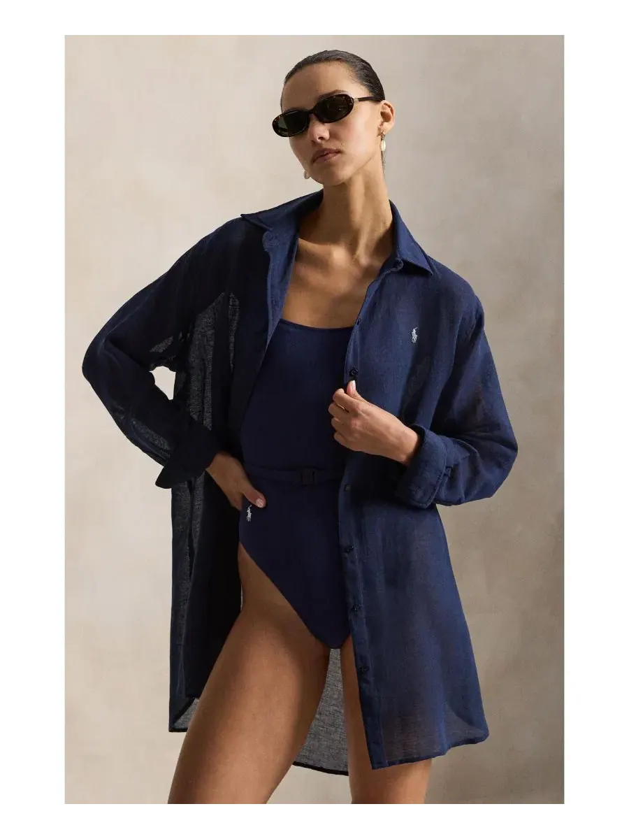 Пляжная рубашка-накидка с длинным рукавом Boyfriend Shirt Polo Ralph Lauren — изображение 1 из 4, темно-синий