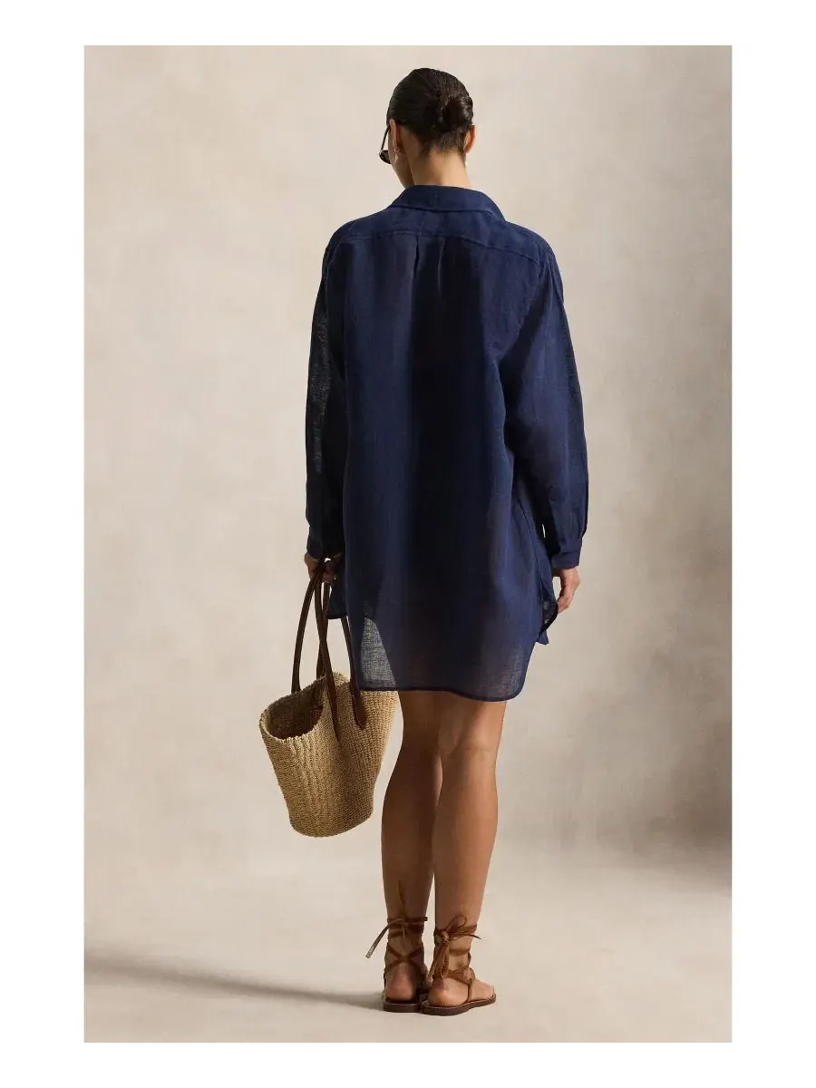 Пляжная рубашка-накидка с длинным рукавом Boyfriend Shirt Polo Ralph Lauren — изображение 2 из 4, темно-синий