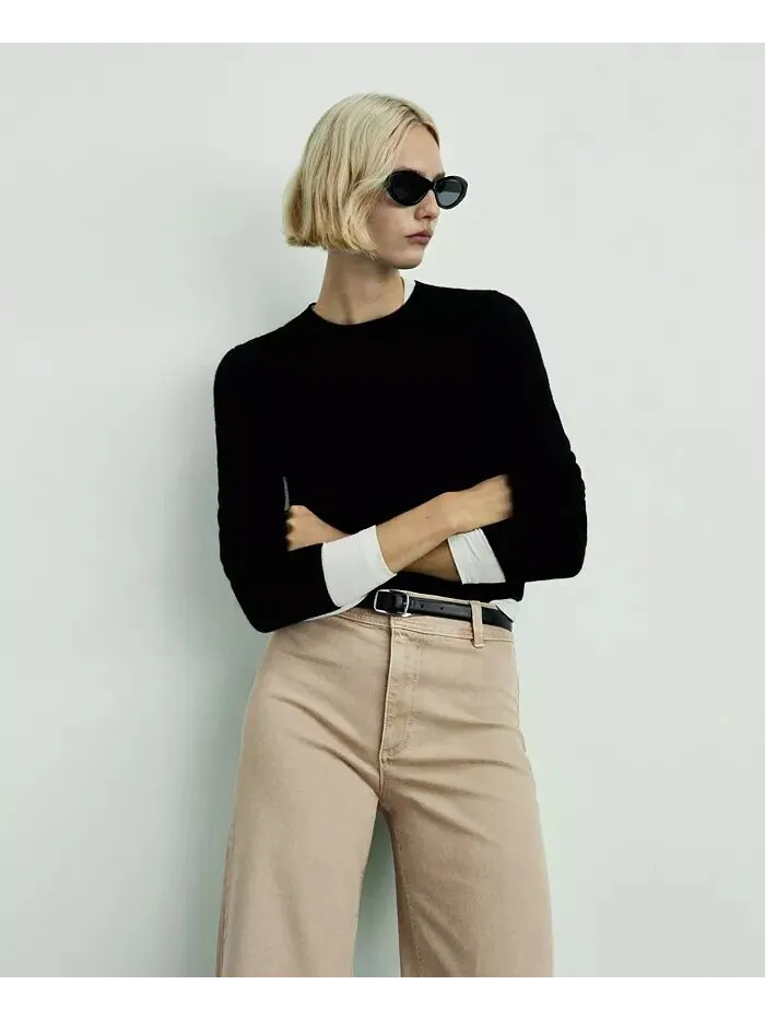 Женские джинсы Catherin Culotte с высокой талией MANGO — изображение 3 из 7, бежевый
