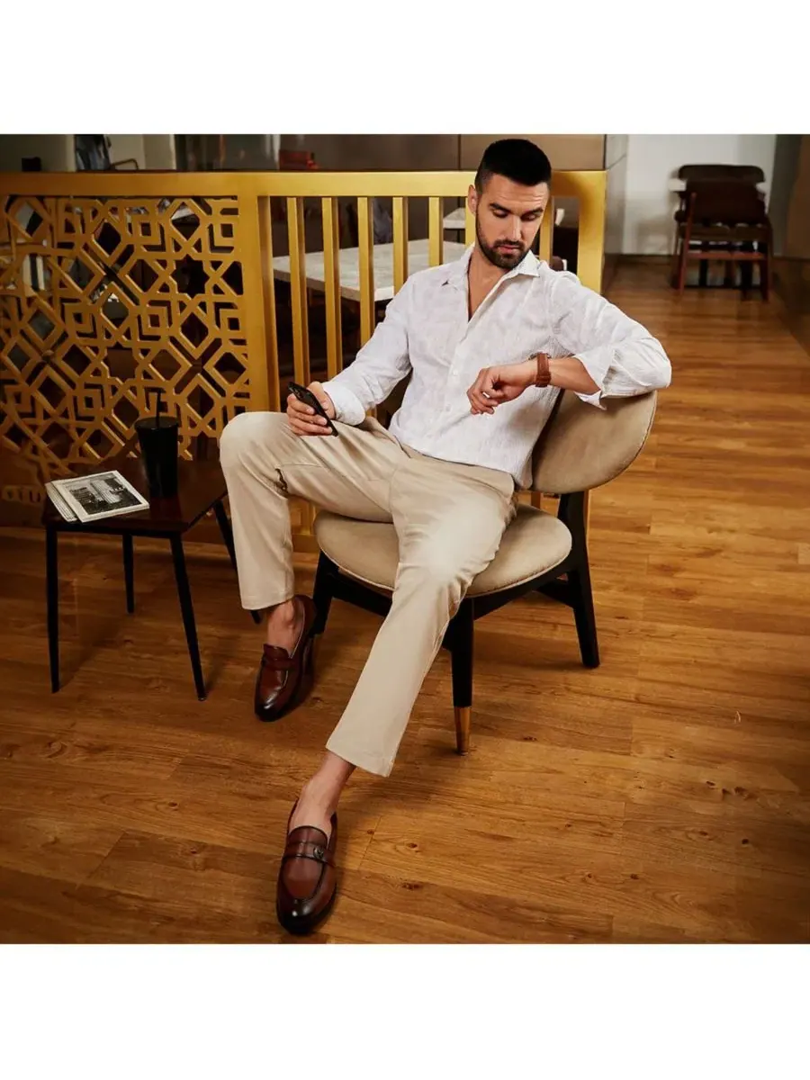 Мужская рубашка с длинным рукавом Foil-Creased Shirt Campus Sutra — изображение 2 из 8, белый