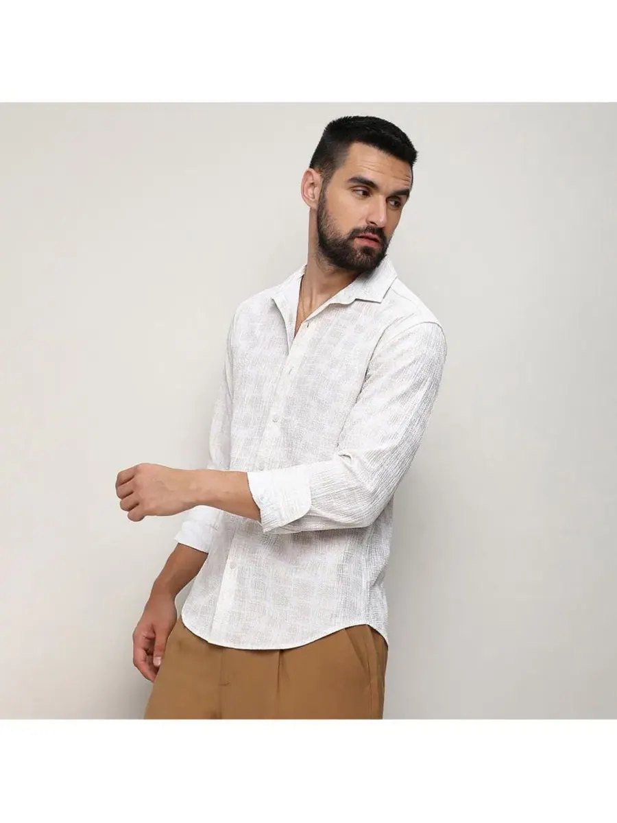 Мужская рубашка с длинным рукавом Foil-Creased Shirt Campus Sutra — изображение 5 из 8, белый