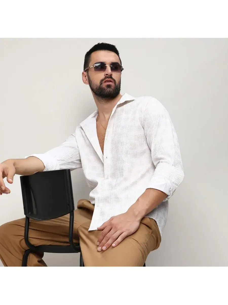 Мужская рубашка с длинным рукавом Foil-Creased Shirt Campus Sutra — изображение 6 из 8, белый