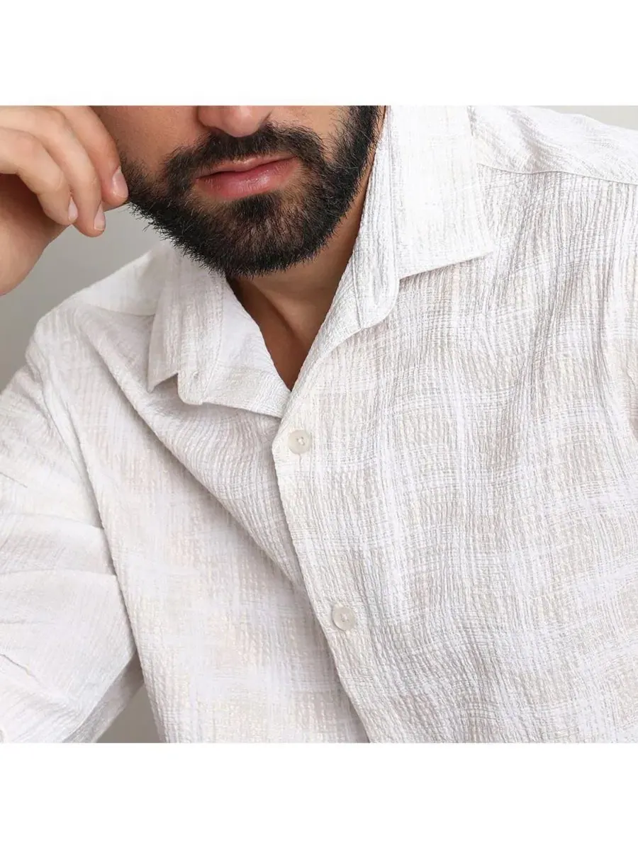 Мужская рубашка с длинным рукавом Foil-Creased Shirt Campus Sutra — изображение 7 из 8, белый