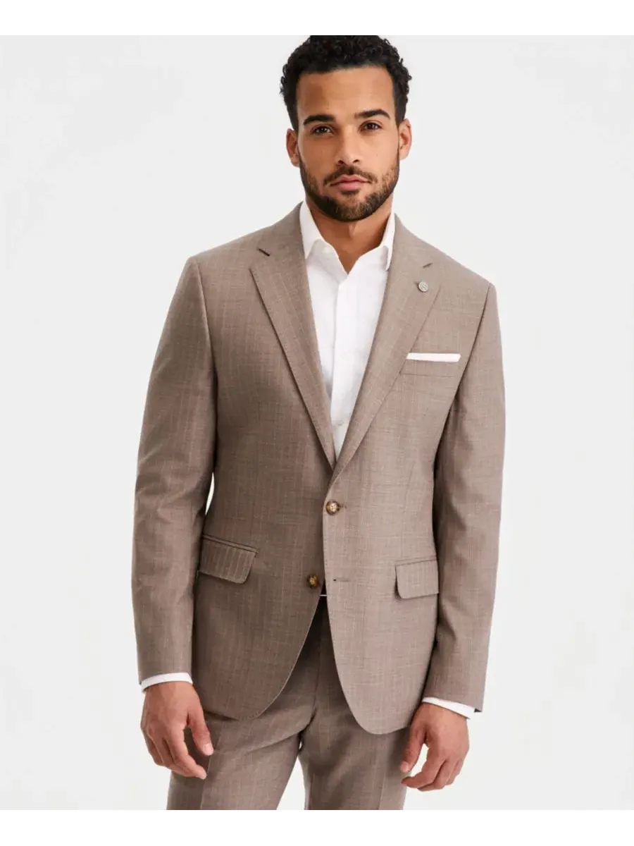 Костюм-двойка мужской современного кроя из шерстяной смеси с полоской Tan Pinstripe Ted Baker