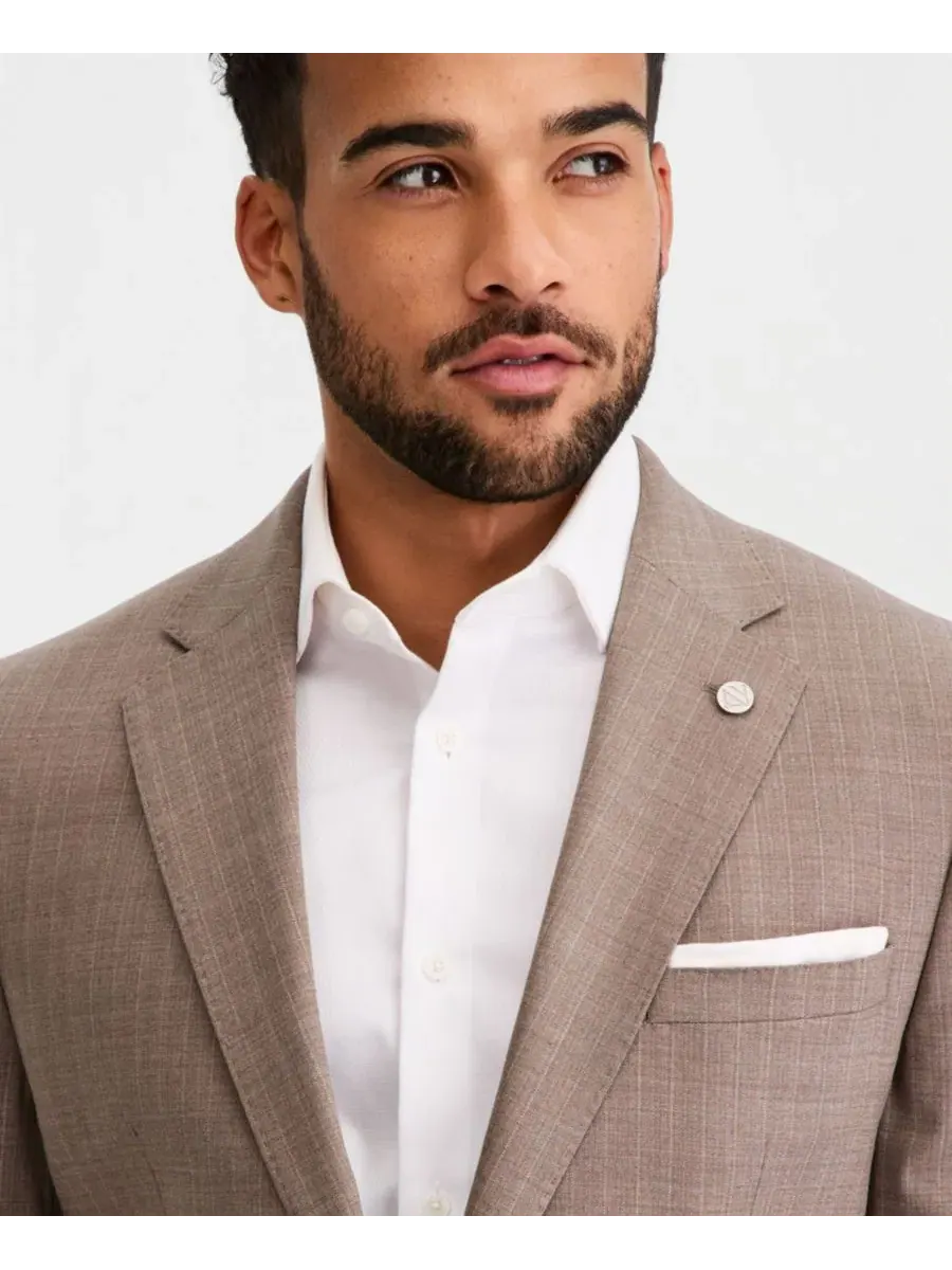 Костюм-двойка мужской современного кроя из шерстяной смеси с полоской Tan Pinstripe Ted Baker — изображение 3 из 5, бежевый