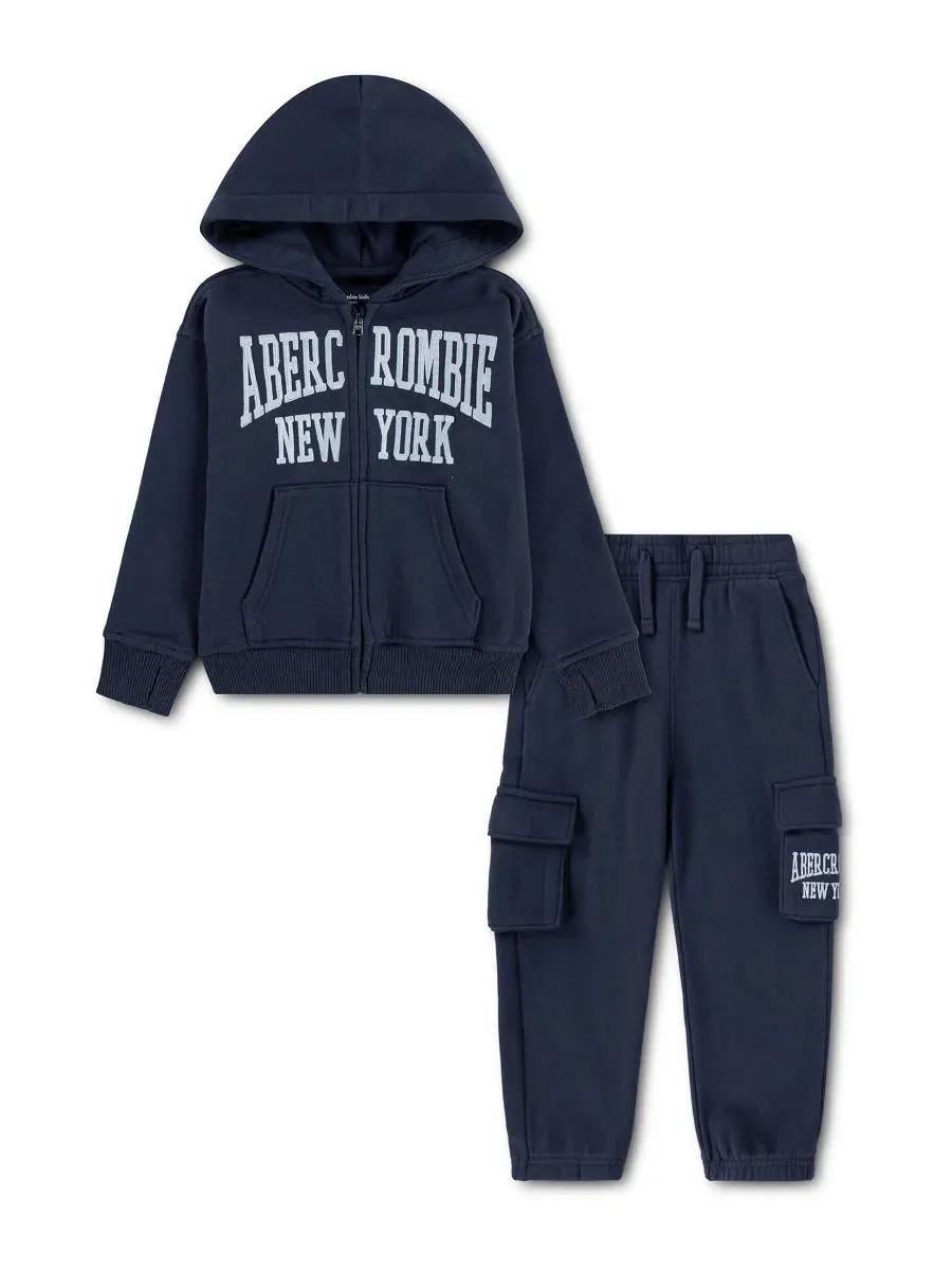 Детский комплект из худи на молнии и карго-брюк Abercrombie Kids — изображение 1 из 14, синий