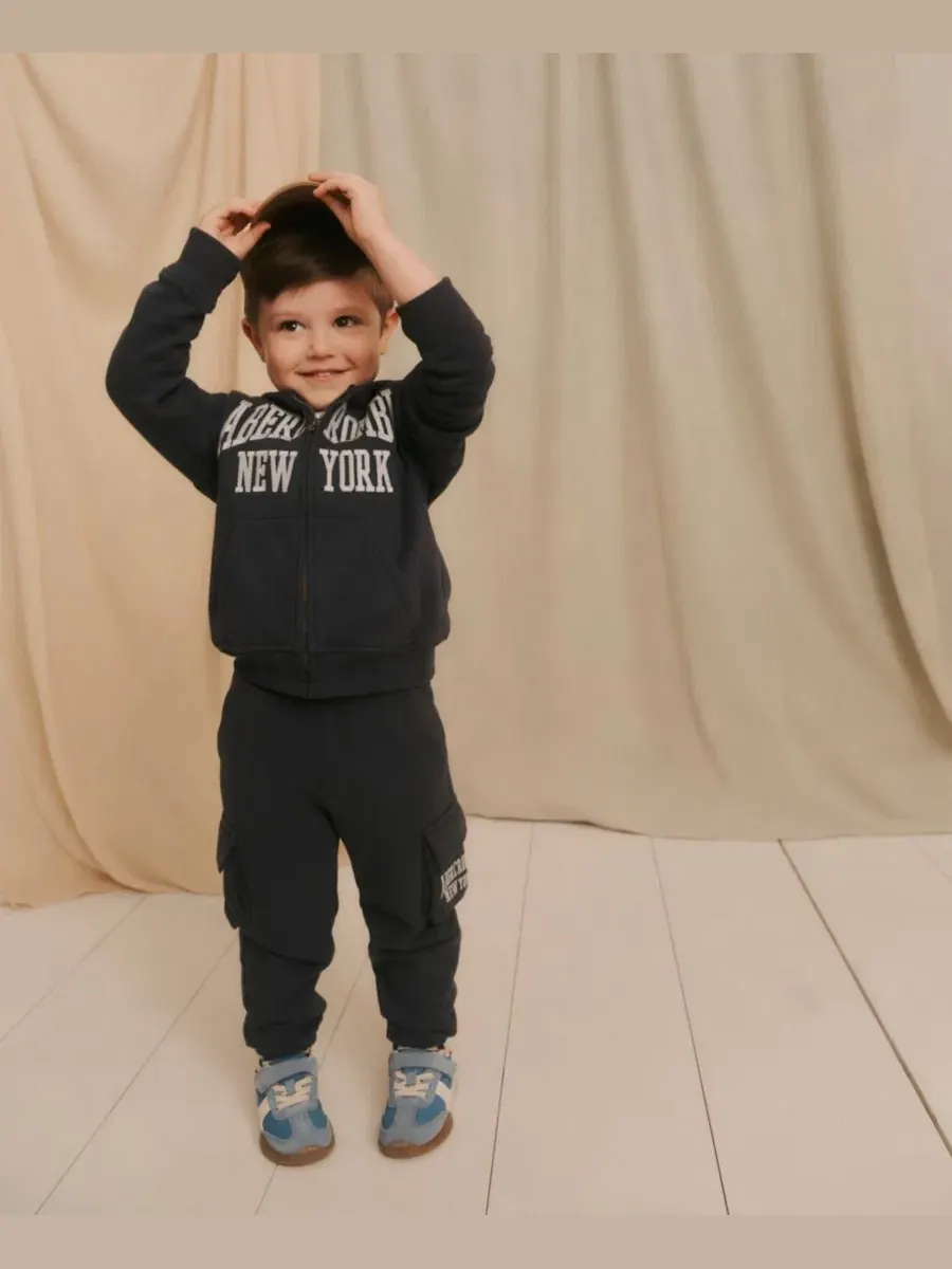 Детский комплект из худи на молнии и карго-брюк Abercrombie Kids — изображение 12 из 14, синий