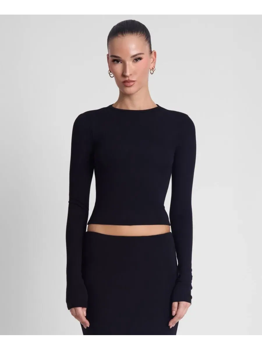 Женский топ с длинным рукавом Everyday Jersey Long Sleeve Top LEAU — изображение 2 из 4, черный