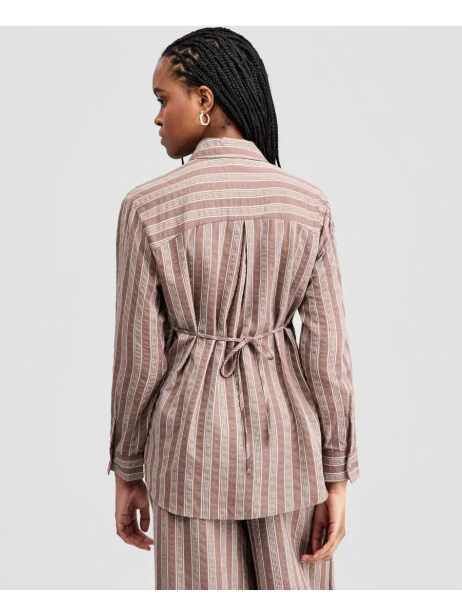 Рубашка оверсайз с воротником и полоской Petite Oversized Stripe Collared Shirt And Now This — изображение 4 из 4, коричневый