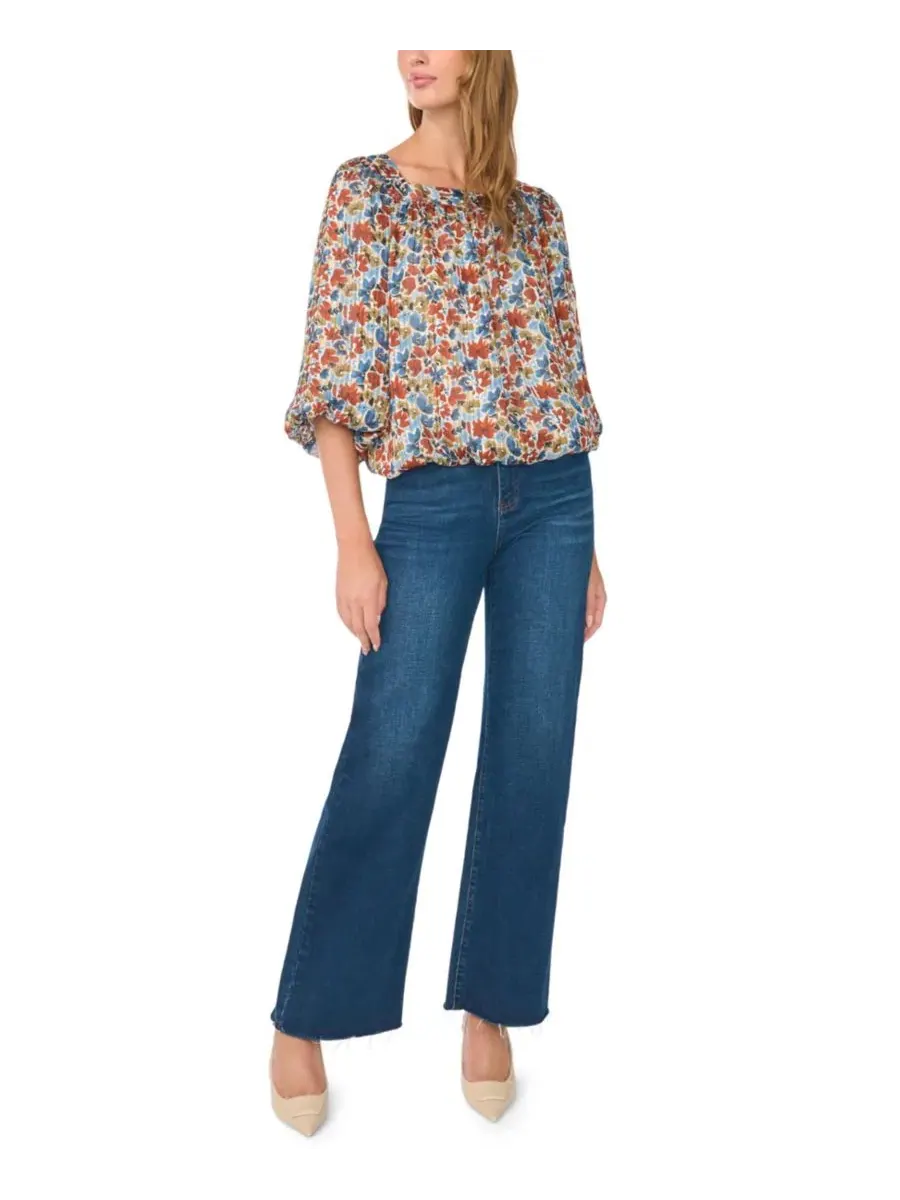 Блуза с квадратным вырезом и рукавом 3/4 с цветочным принтом, модель Floral Square Neck 3/4-Sleeve — изображение 2 из 6