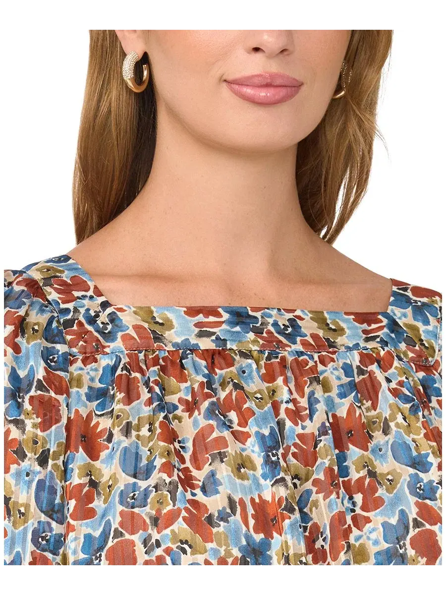 Блуза с квадратным вырезом и рукавом 3/4 с цветочным принтом, модель Floral Square Neck 3/4-Sleeve — изображение 4 из 6
