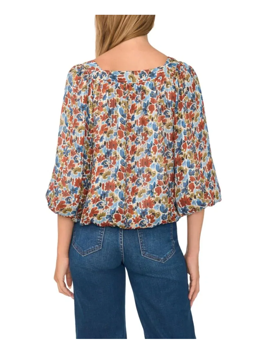 Блуза с квадратным вырезом и рукавом 3/4 с цветочным принтом, модель Floral Square Neck 3/4-Sleeve — изображение 5 из 6