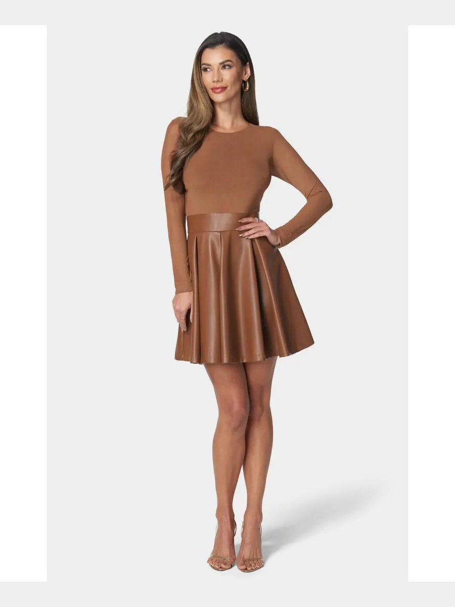 Женское расклешенное платье из искусственной кожи Bebe