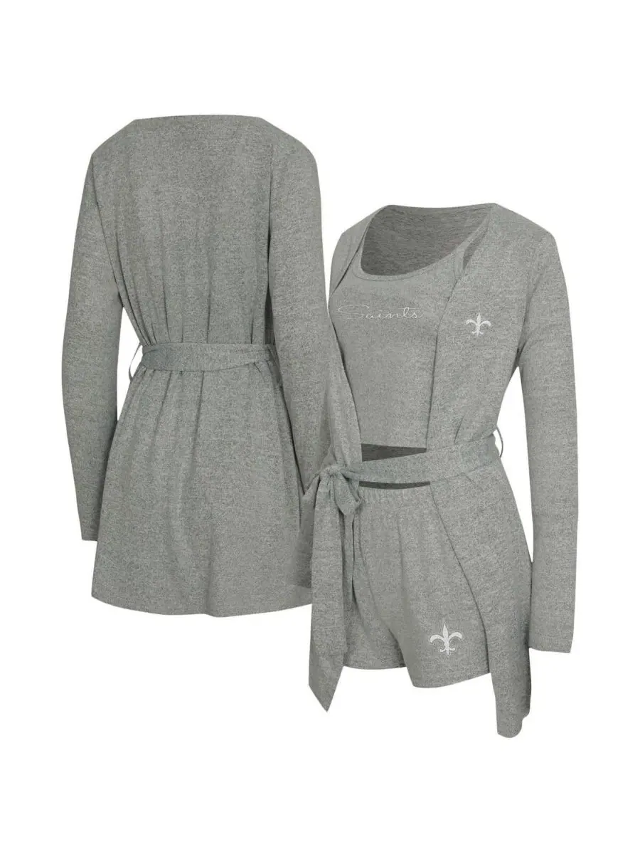 Комплект из топа и халата с шортами Heather Gray New Orleans Saints Rigor Tank and Short Robe Set