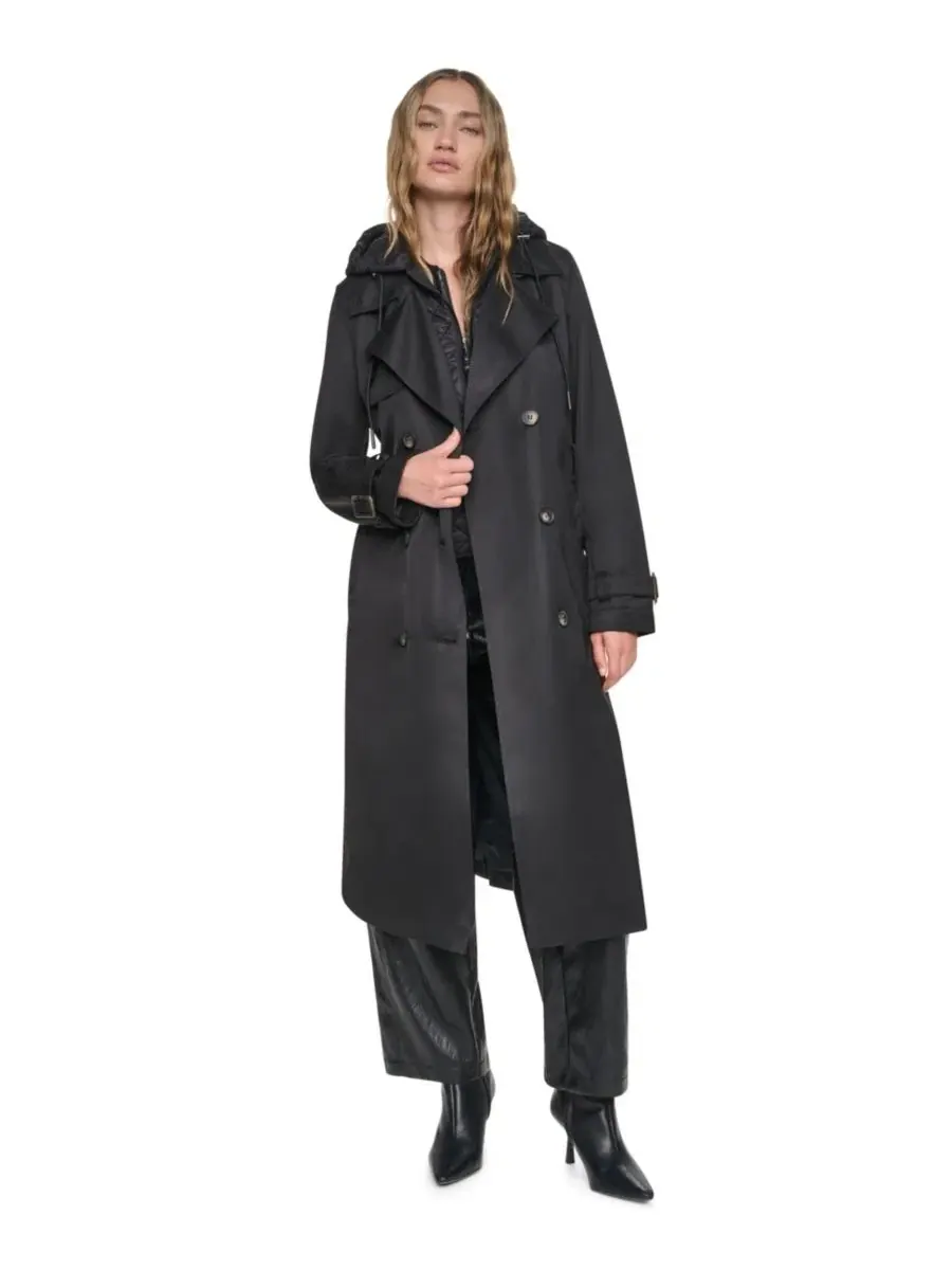 Пальто-тренч с капюшоном и стеганой вставкой DKNY — изображение 3 из 7, черный
