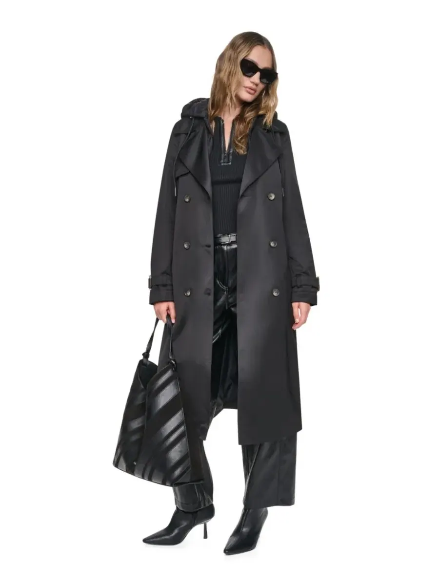 Пальто-тренч с капюшоном и стеганой вставкой DKNY — изображение 6 из 7, черный