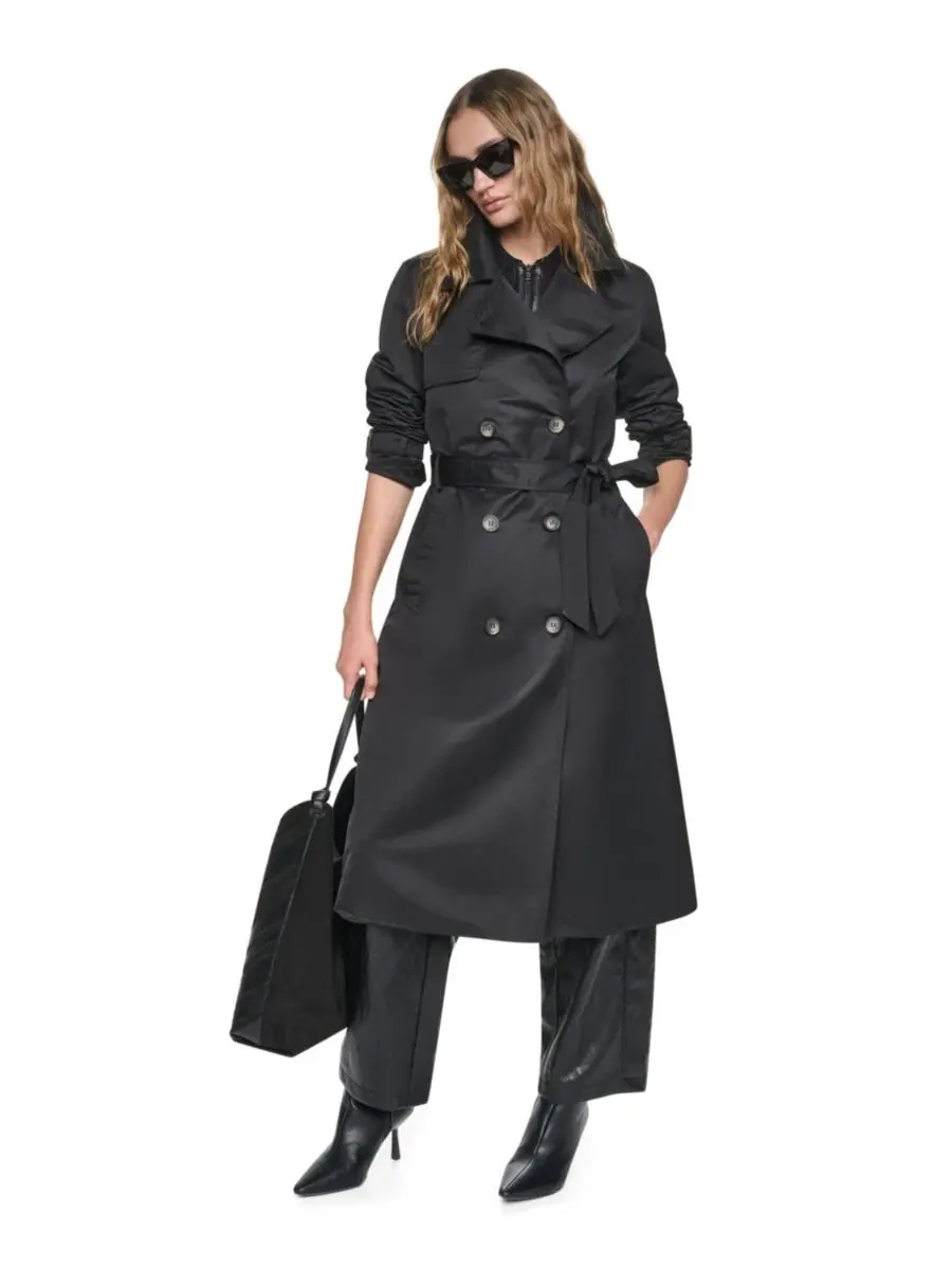Пальто-тренч с капюшоном и стеганой вставкой DKNY — изображение 7 из 7, черный