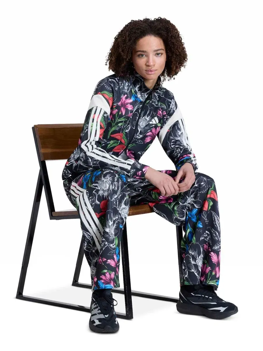 Женская куртка-олимпийка с цветочным принтом Farm Tiro TT Slim Fit adidas — изображение 3 из 5, черный