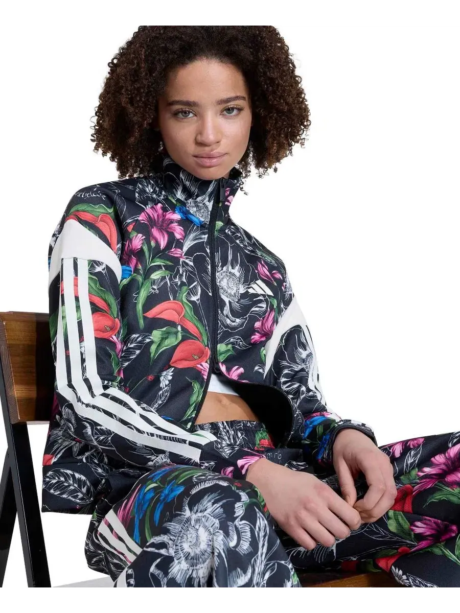 Женская куртка-олимпийка с цветочным принтом Farm Tiro TT Slim Fit adidas — изображение 4 из 5, черный