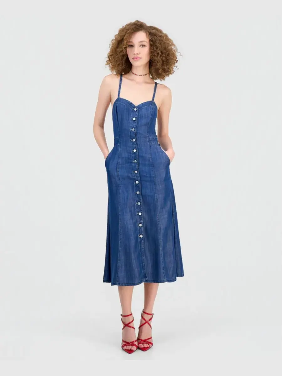 Женское джинсовое платье миди Edna с пуговицами спереди Guess
