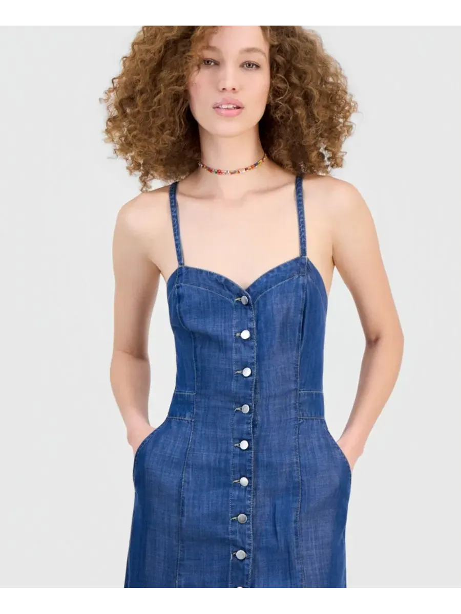 Женское джинсовое платье миди Edna с пуговицами спереди Guess — изображение 4 из 5, темно-синий