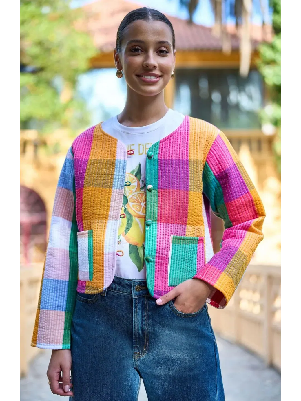 Женское стеганое пальто с воротником, двустороннее, из хлопка, модель Reversible Cotton Quilted — изображение 5 из 8, мульти