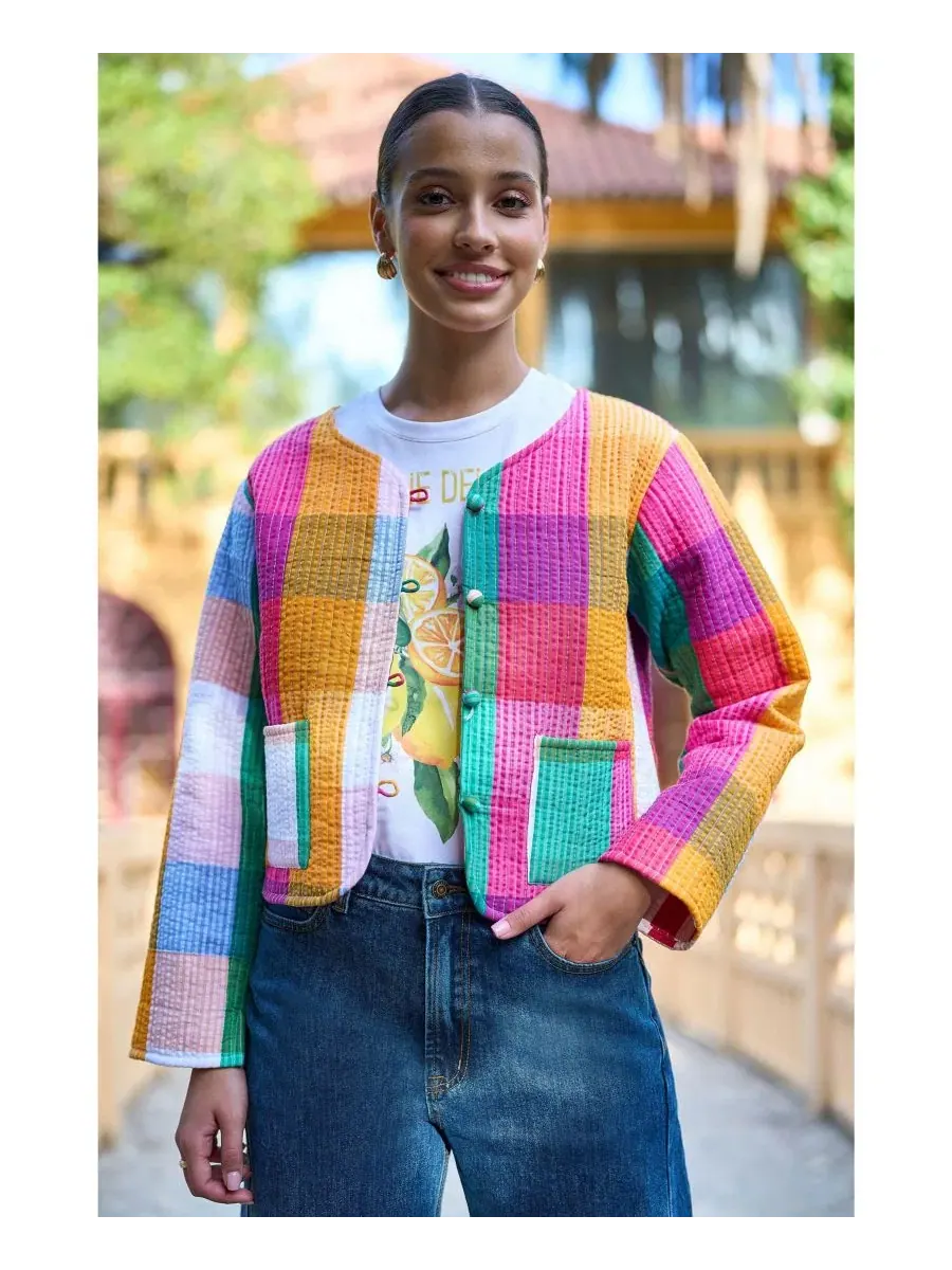Женское стеганое пальто с воротником, двустороннее, из хлопка, модель Reversible Cotton Quilted — изображение 6 из 8, мульти