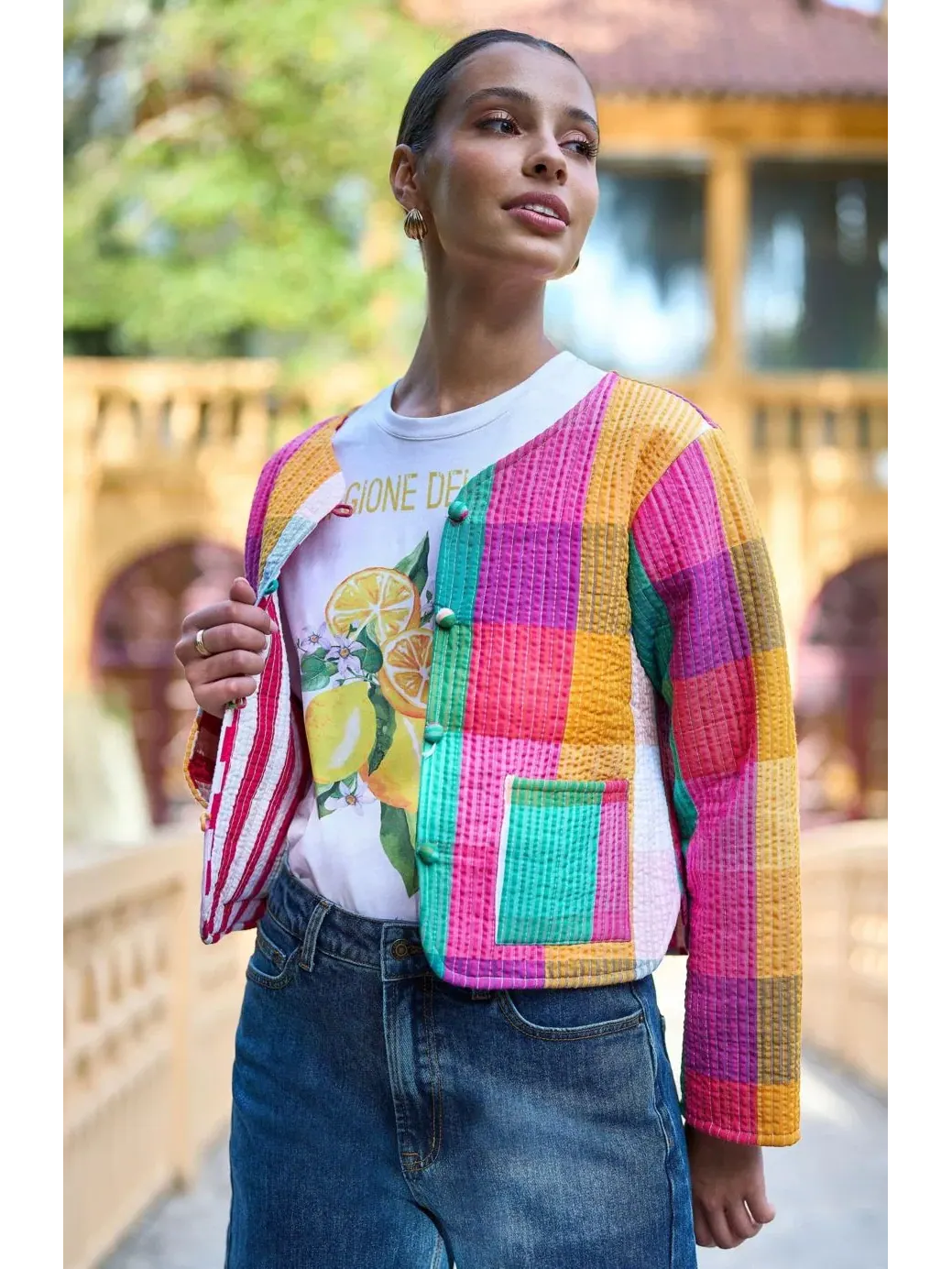 Женское стеганое пальто с воротником, двустороннее, из хлопка, модель Reversible Cotton Quilted — изображение 7 из 8, мульти