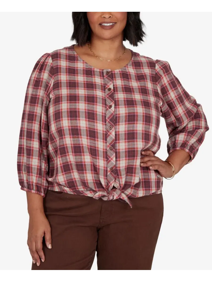 Блузка с запонками Homestead Plaid 3/4 Рукав Ruby Rd.
