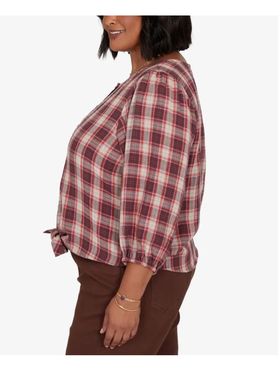 Блузка с запонками Homestead Plaid 3/4 Рукав Ruby Rd. — изображение 2 из 5, мульти