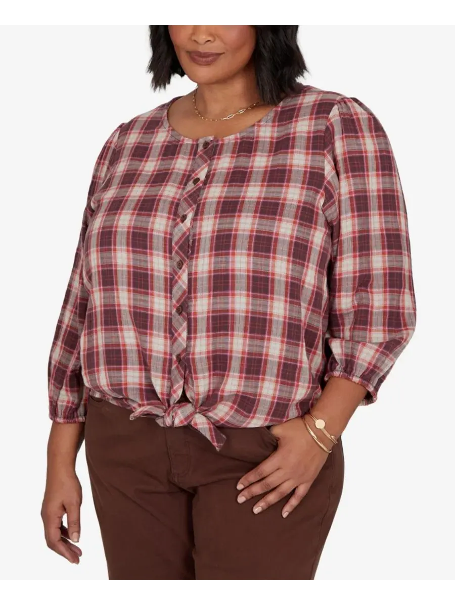 Блузка с запонками Homestead Plaid 3/4 Рукав Ruby Rd. — изображение 3 из 5, мульти