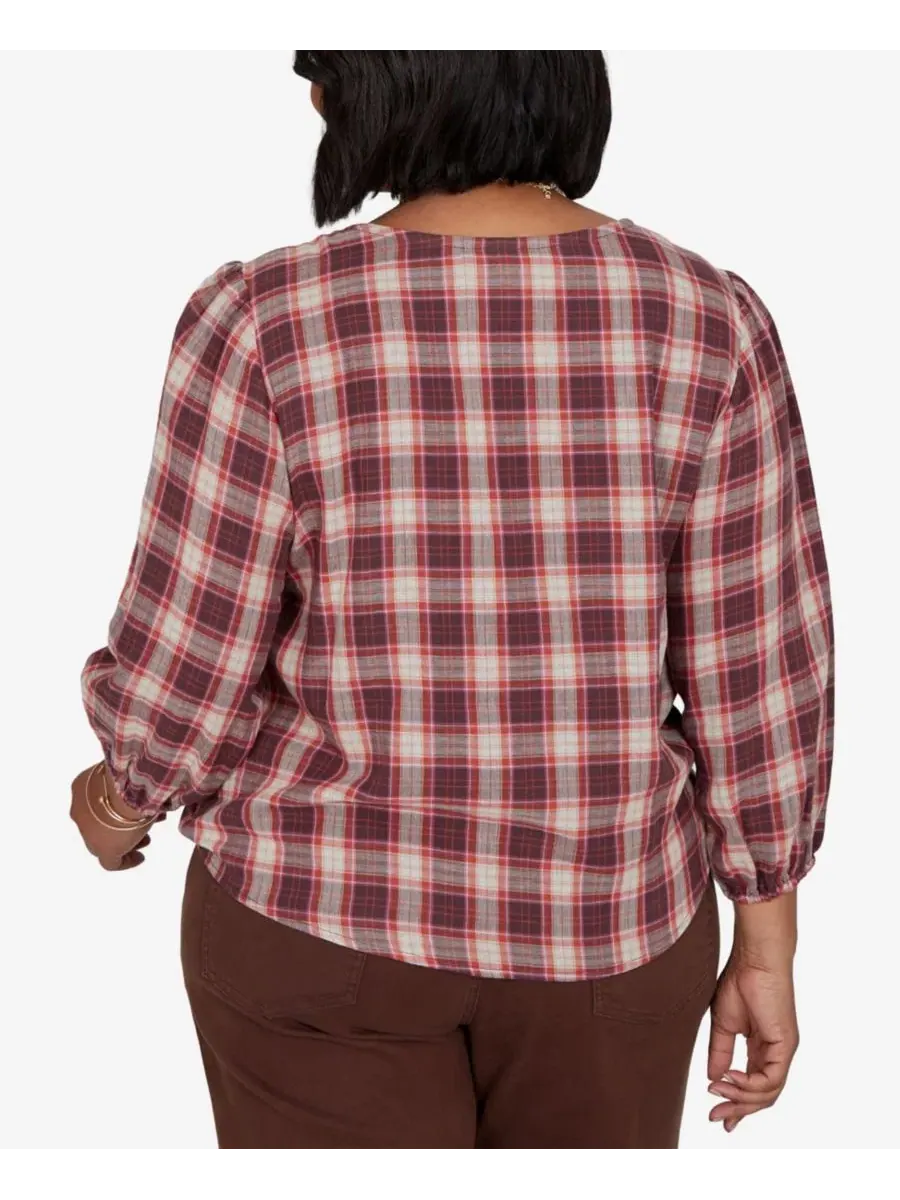 Блузка с запонками Homestead Plaid 3/4 Рукав Ruby Rd. — изображение 5 из 5, мульти