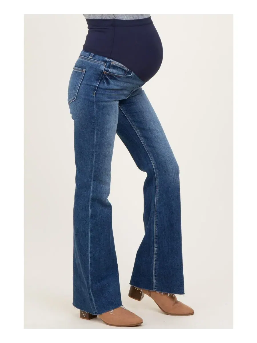 Джинсы-клеш для беременных с необработанным краем, модель Raw Hem Maternity Flare Pinkblush — изображение 3 из 5, темно-синий
