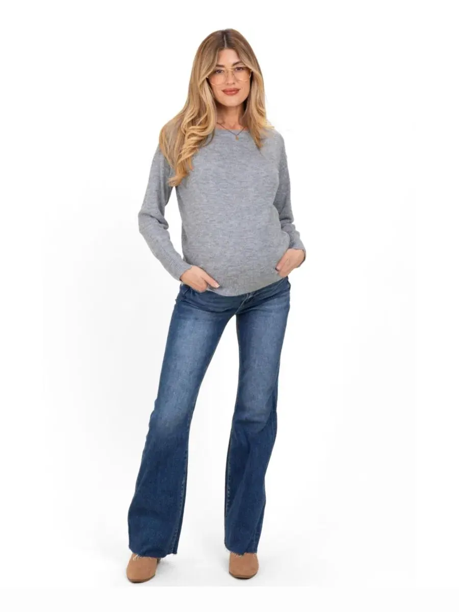 Джинсы-клеш для беременных с необработанным краем, модель Raw Hem Maternity Flare Pinkblush — изображение 5 из 5, темно-синий
