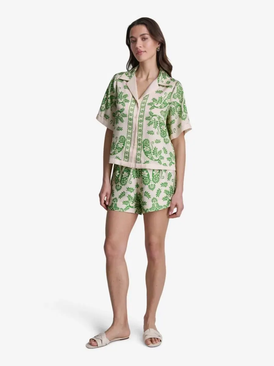 Блузка с коротким рукавом и принтом Botanical BCBG — изображение 2 из 6, бежевый