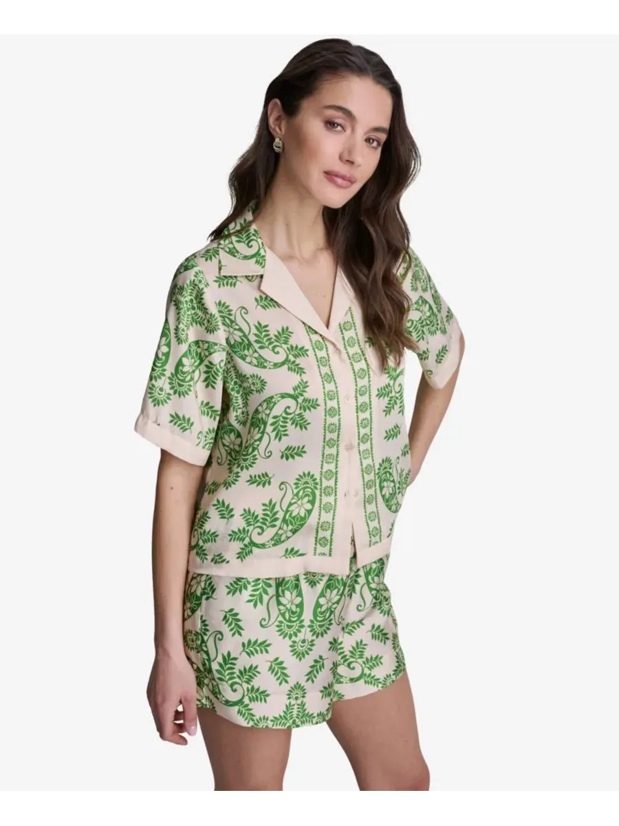 Блузка с коротким рукавом и принтом Botanical BCBG — изображение 3 из 6, бежевый