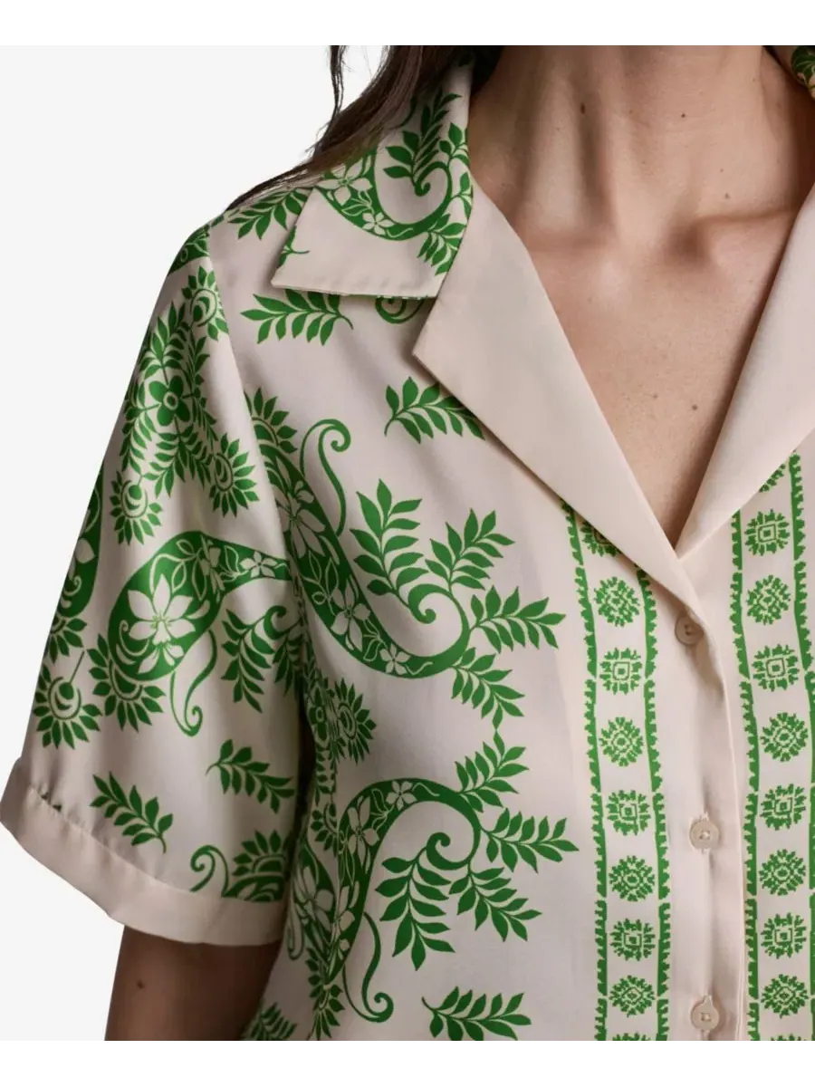 Блузка с коротким рукавом и принтом Botanical BCBG — изображение 4 из 6, бежевый