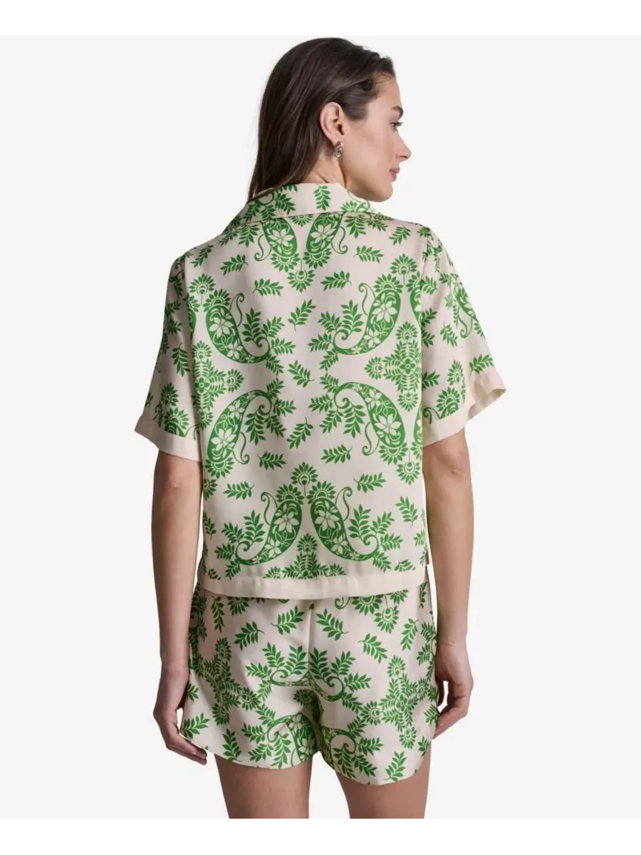 Блузка с коротким рукавом и принтом Botanical BCBG — изображение 5 из 6, бежевый