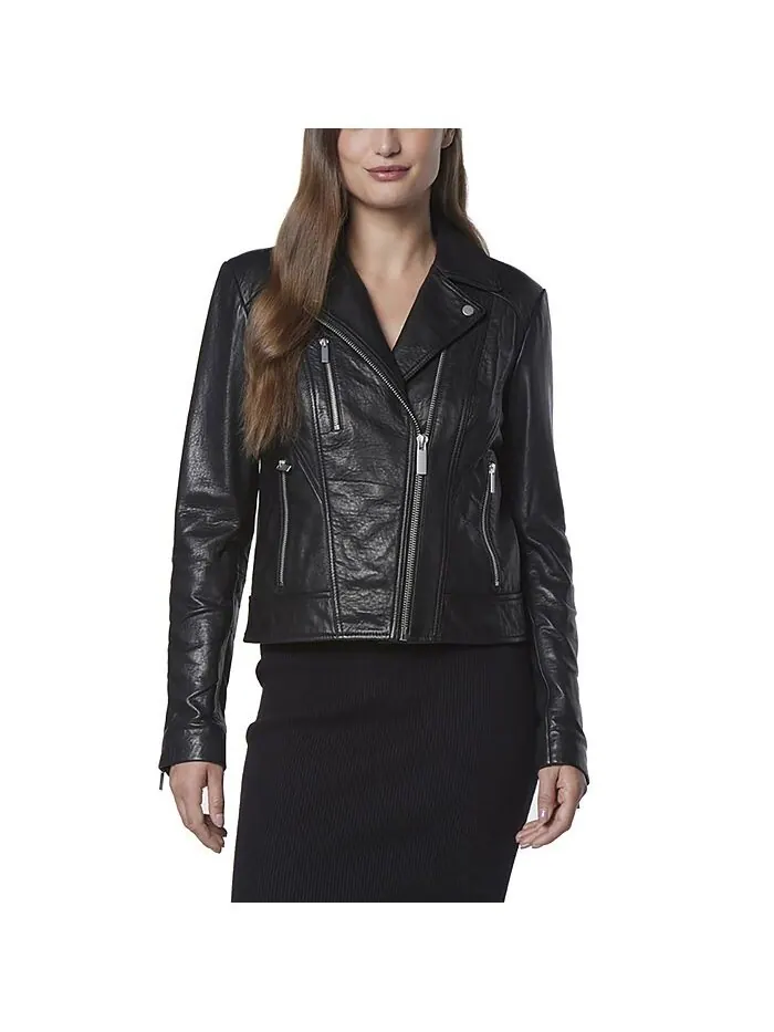 Кожаная женская куртка Carnegie Moto Andrew Marc Black Label — черный