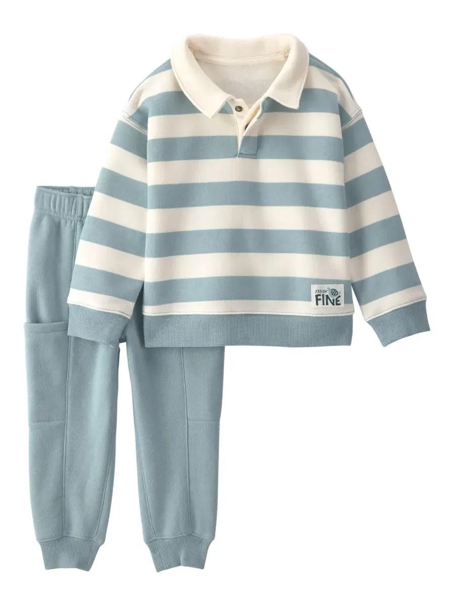 Комплект из свитшота и джоггеров с флисом, модель Striped Fleece Polo Sweatshirt and Jogger Pants