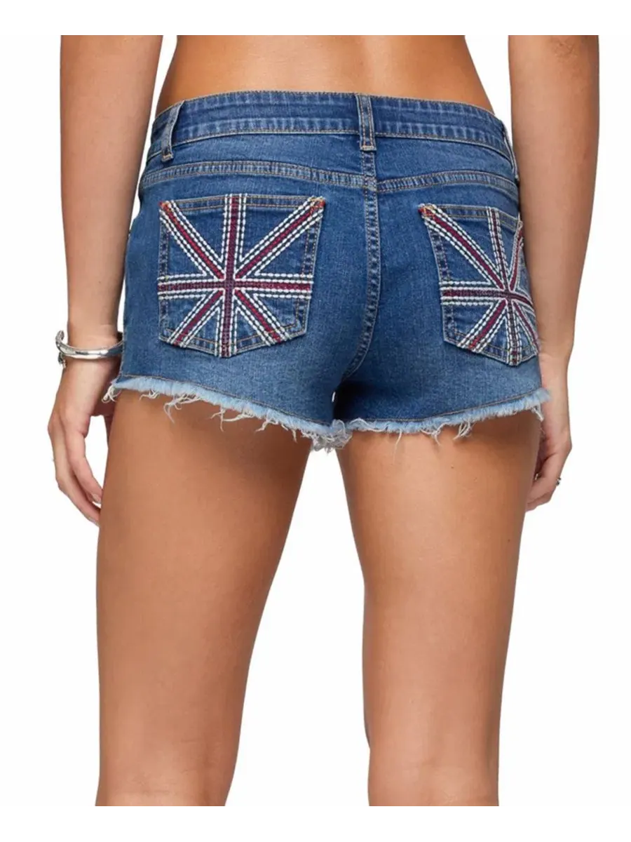 Джинсовые шорты с низкой посадкой Union Jack Edikted — изображение 2 из 5, синий