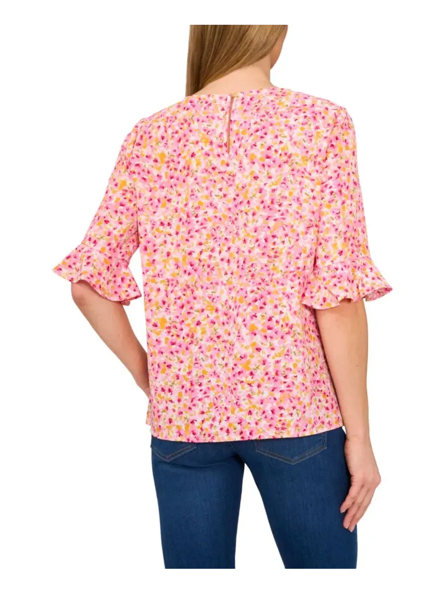 Блузка с принтом, с длинным рукавом 3/4 и манжетами с рюшами, модель Floral Crewneck CeCe — изображение 3 из 3