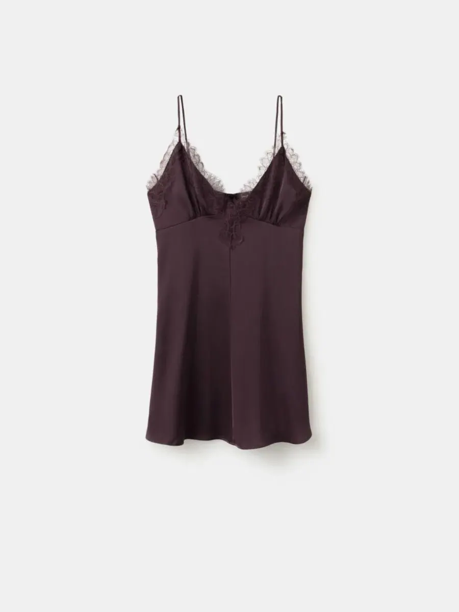 Платье-трапеция из атласа с кружевом Satin Lace MANGO