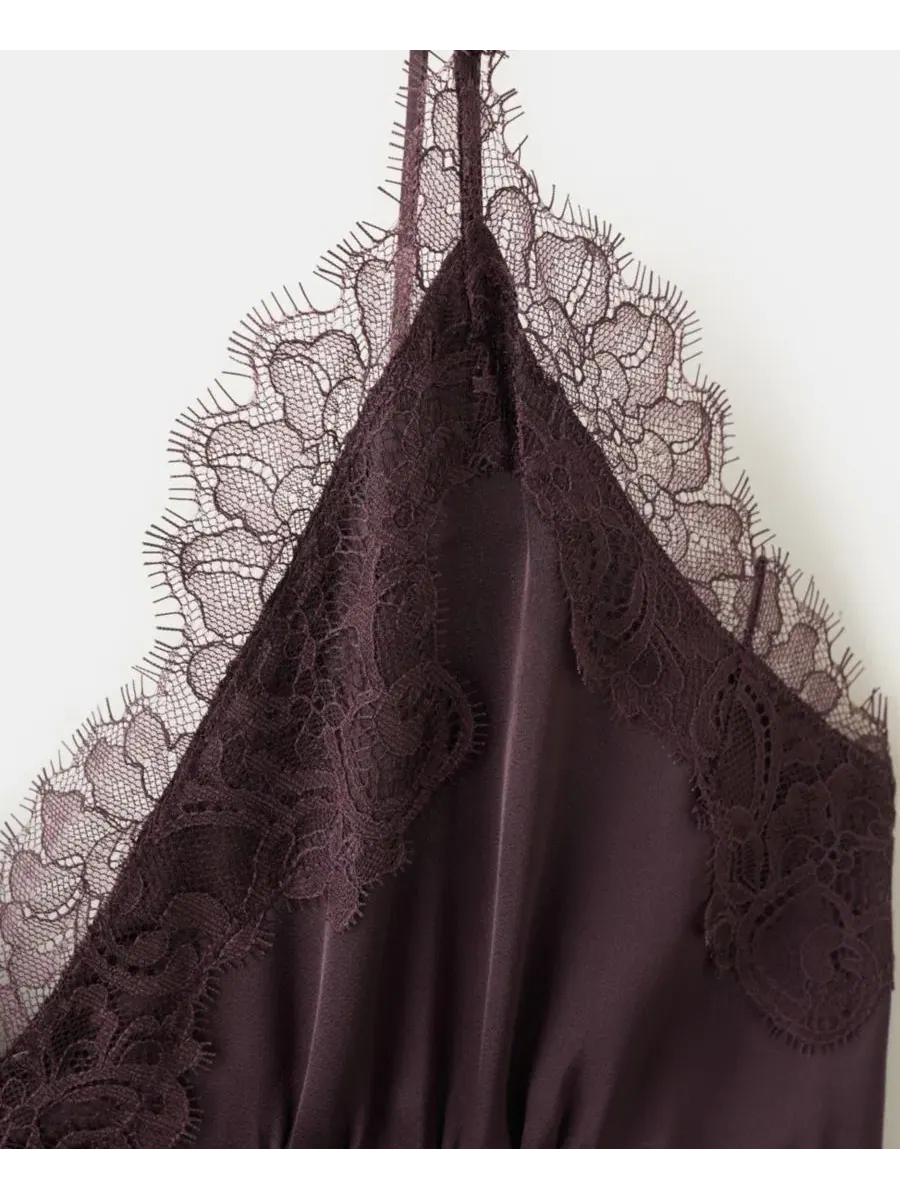 Платье-трапеция из атласа с кружевом Satin Lace MANGO — изображение 2 из 5, светлый фиолетовый