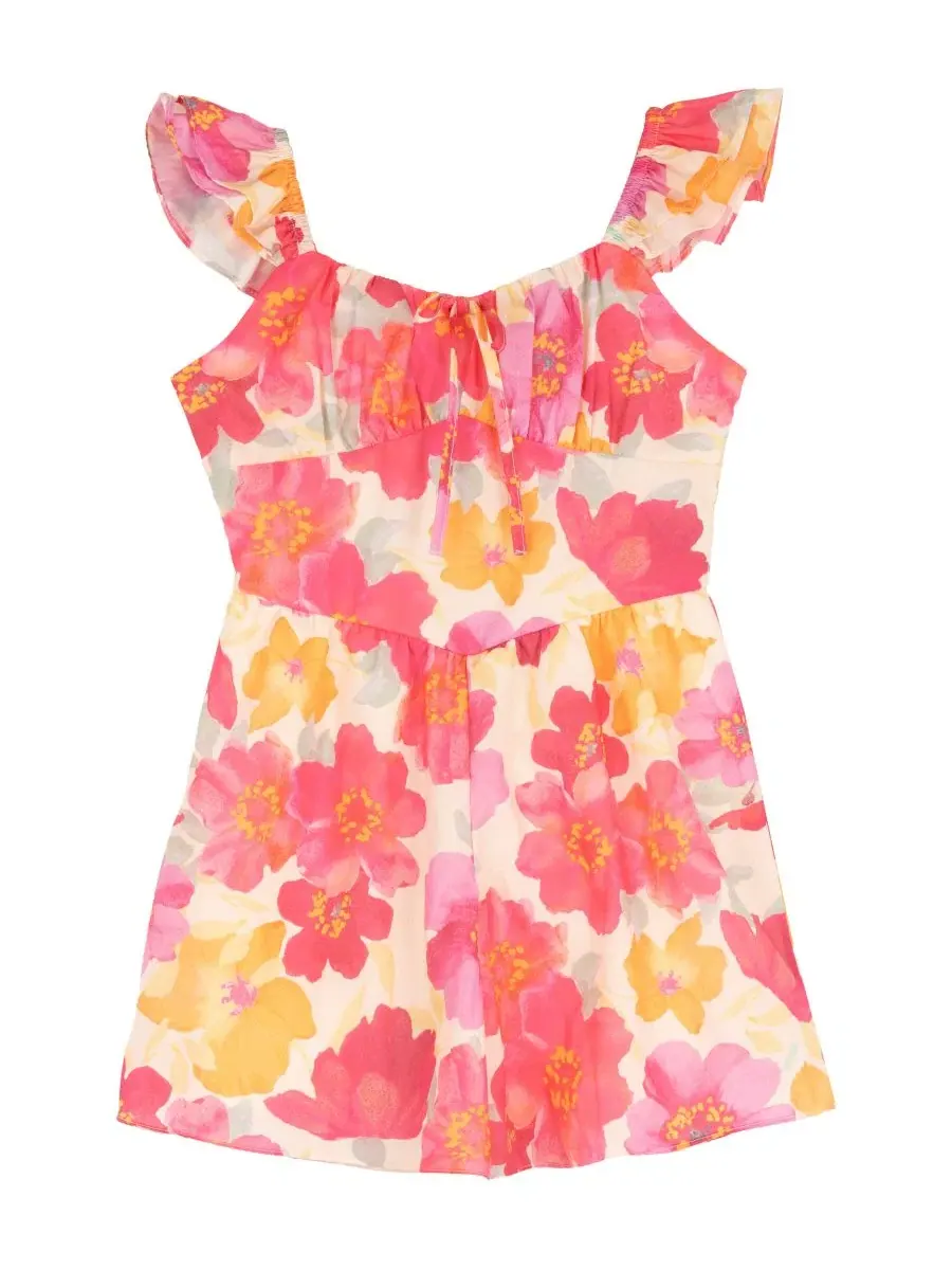 Платье с цветочным принтом, без рукавов, модель Printed Floral Ruched Bust Flutter Strap Tie Back