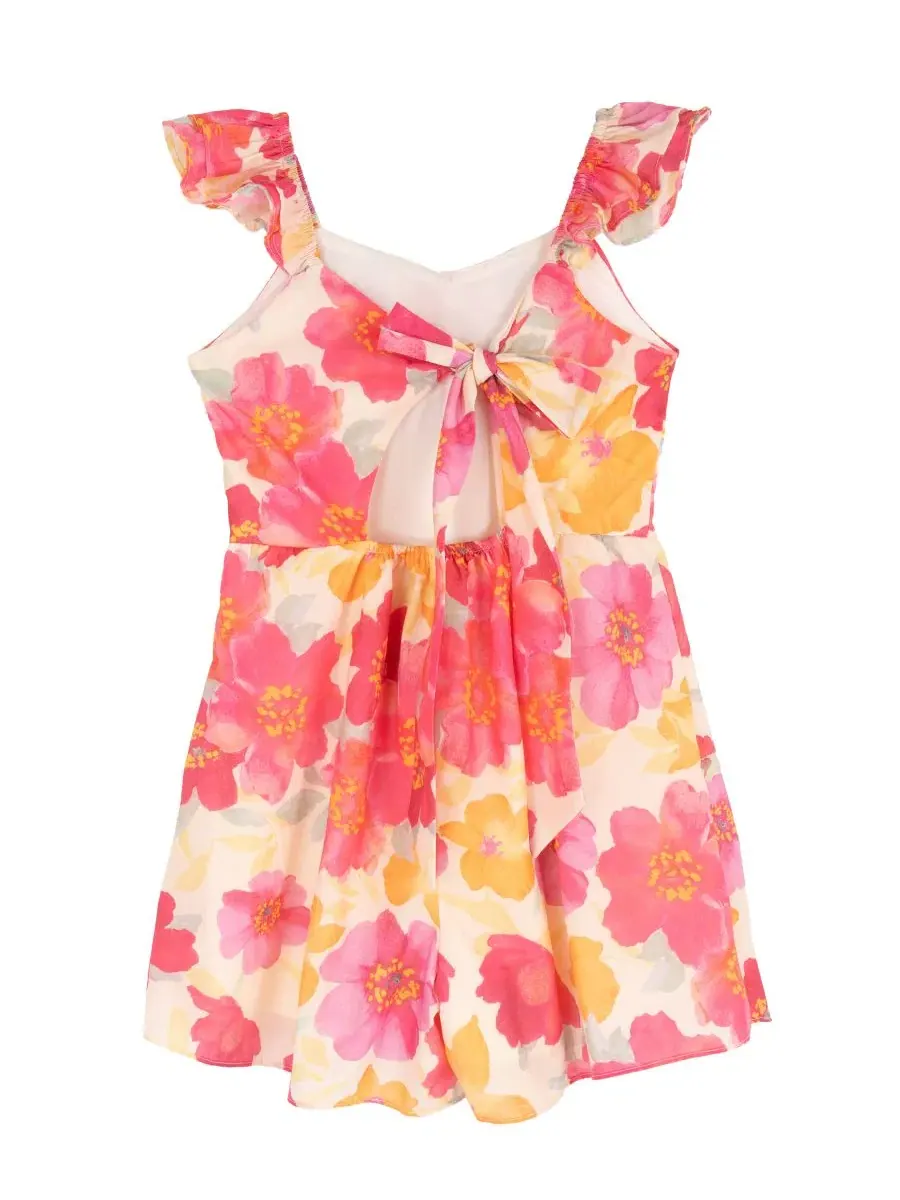 Платье с цветочным принтом, без рукавов, модель Printed Floral Ruched Bust Flutter Strap Tie Back — изображение 4 из 4