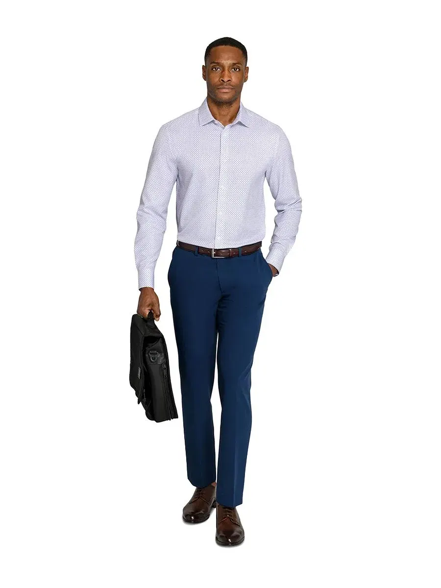 Рубашка для мужчин с воротником-стойкой, slim fit, из стрейч-ткани ConStruct — изображение 2 из 5, белый/синий